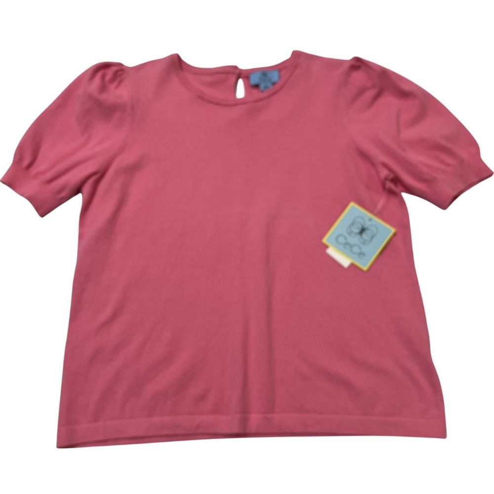 Cece Sweater Womens L Pink Short Puff Sleeve Pullover Feminine Coquette‎ Preppy